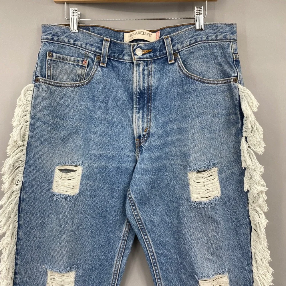 Levi's 550 Vintage Relaxed‎ Fit Jeans Distressed Fringe Blue Denim Men's W34 L32